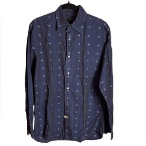 Express Navy Blue Patterned Button-Up Shirt Medium